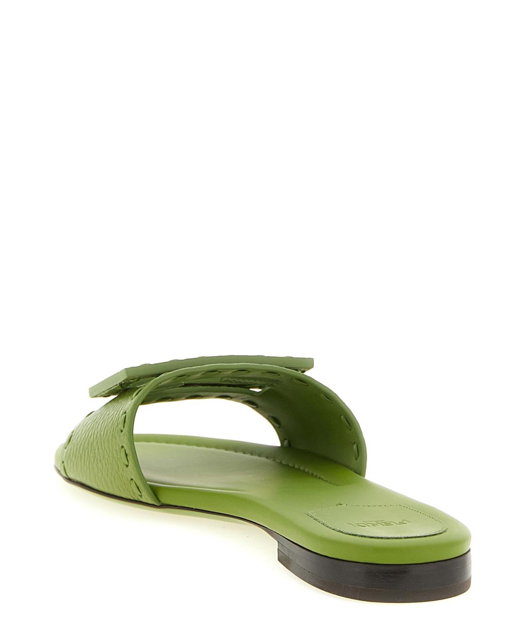 FENDI Зеленые кожаные шлепанцы, фото 3