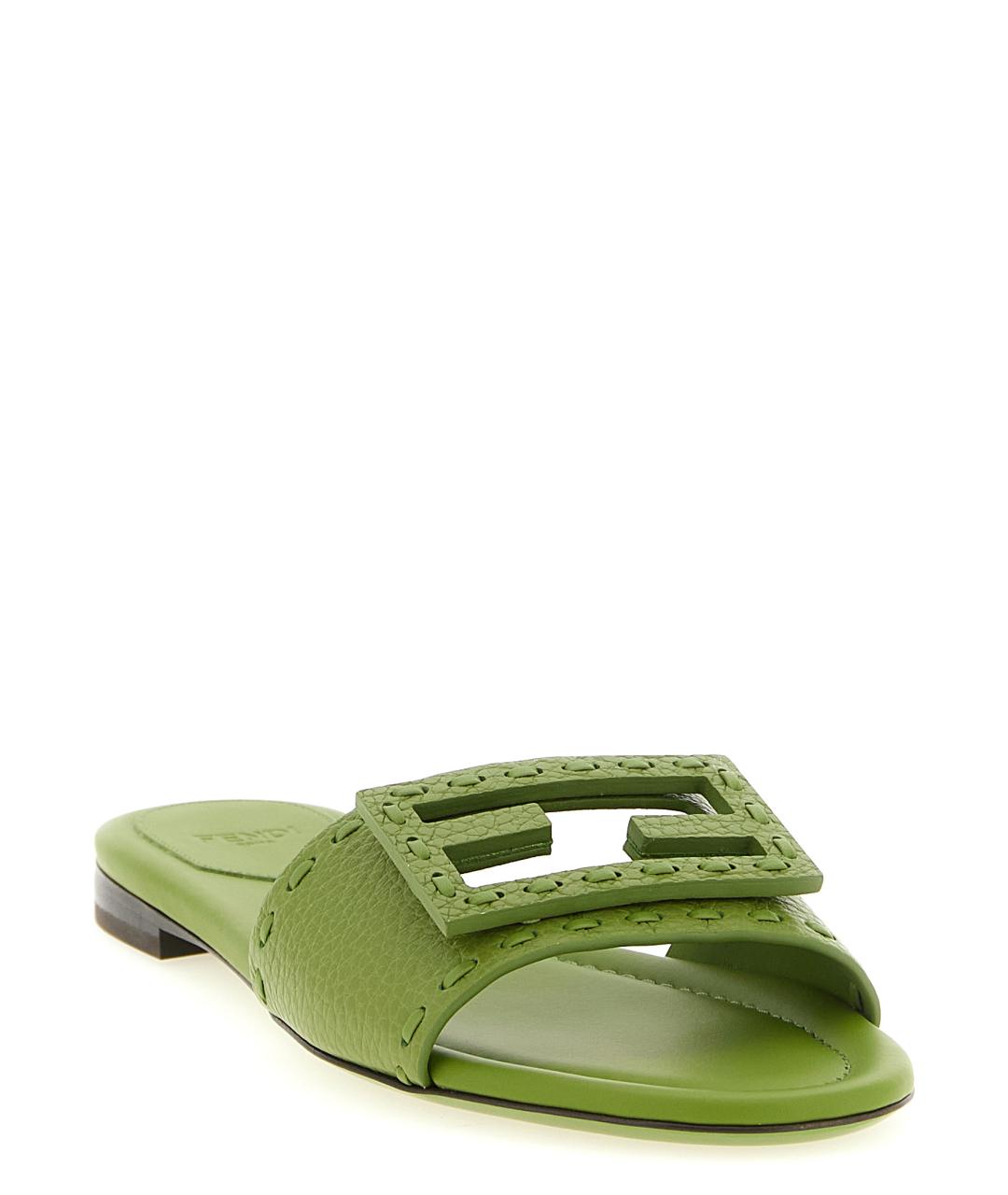 FENDI Зеленые кожаные шлепанцы, фото 2
