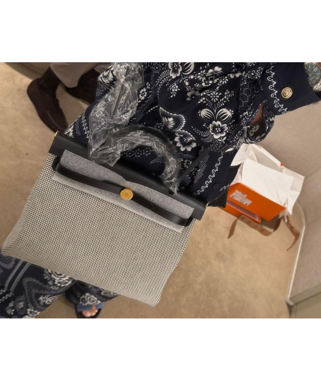 HERMES Серая тканевая сумка через плечо, фото 6