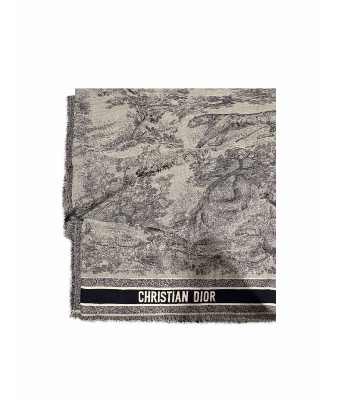 CHRISTIAN DIOR Серый шерстяной шарф, фото 1