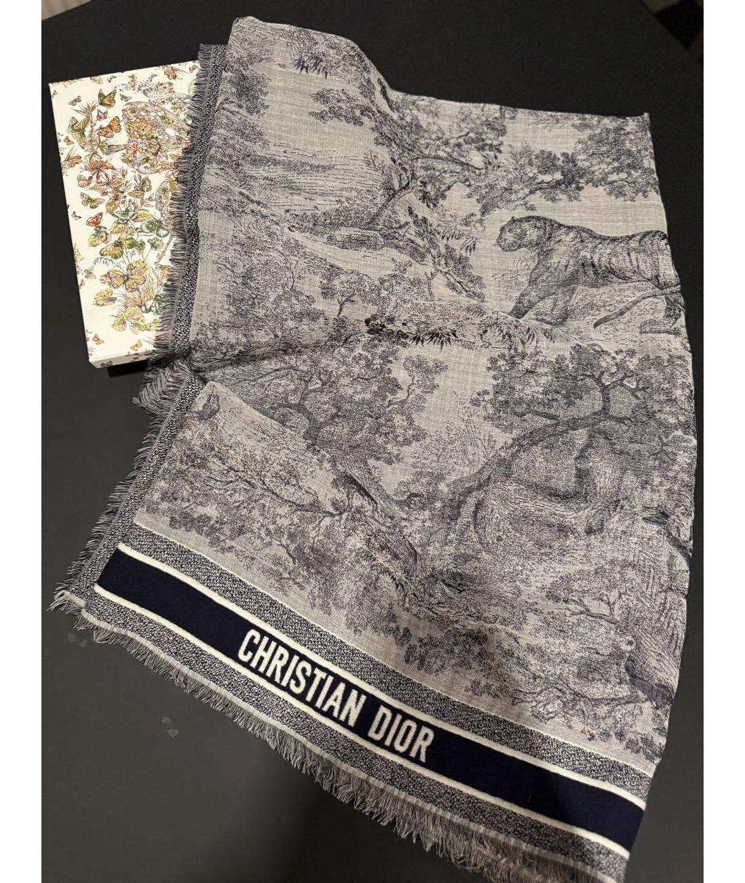 CHRISTIAN DIOR Серый шерстяной шарф, фото 5