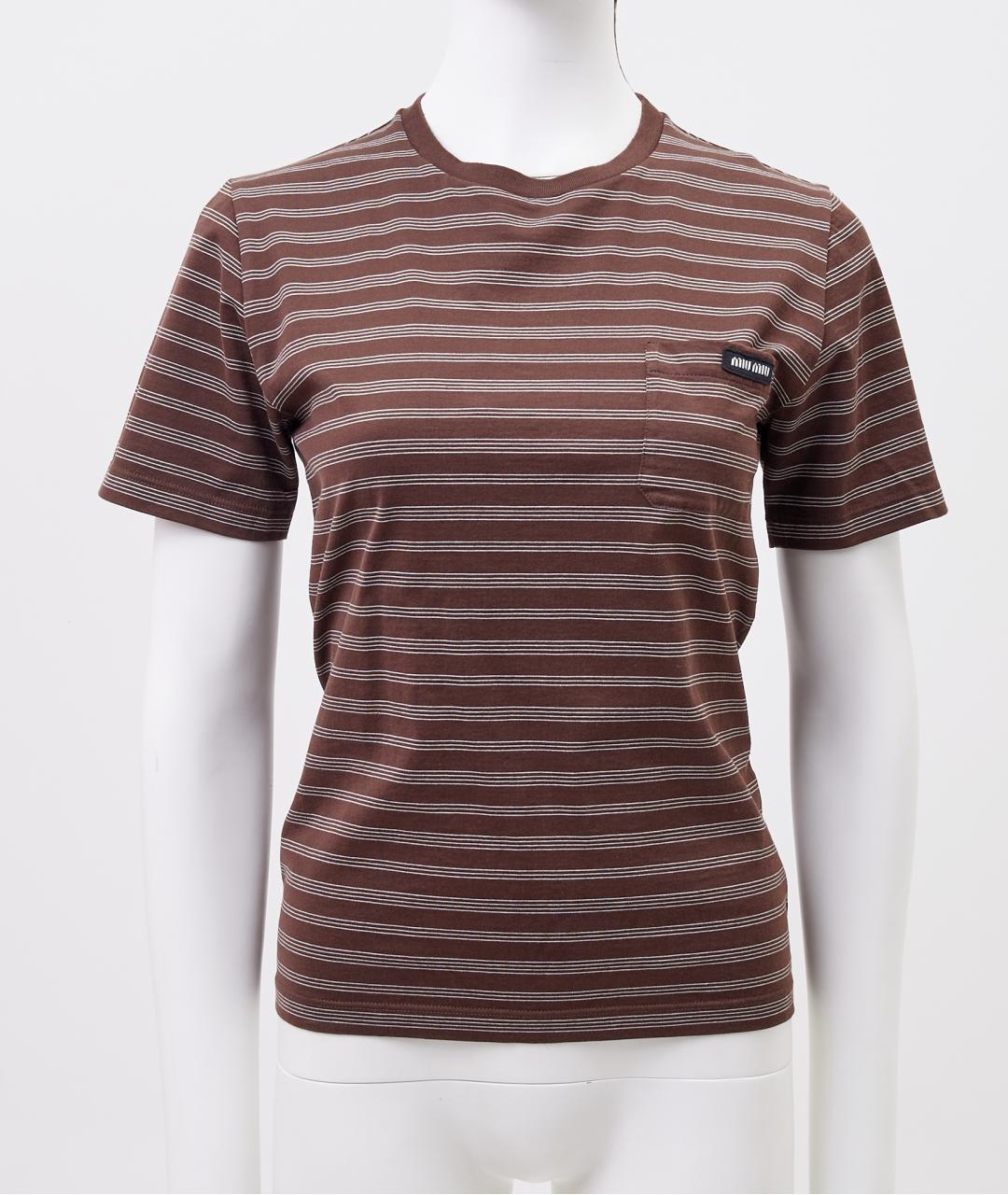 MIU MIU Коричневая хлопковая футболка, фото 8