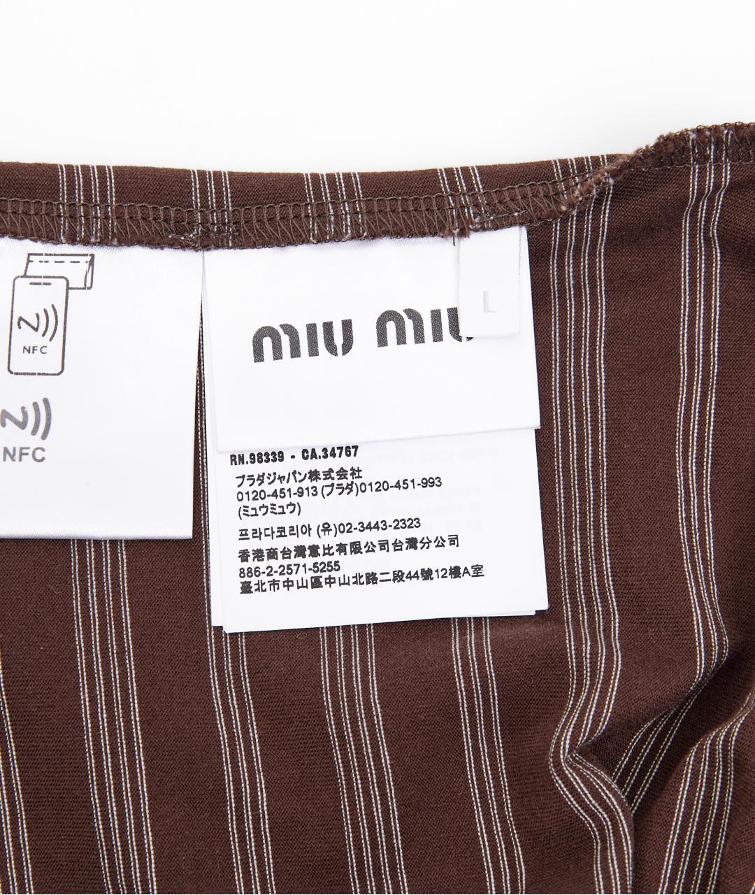 MIU MIU Коричневая хлопковая футболка, фото 6