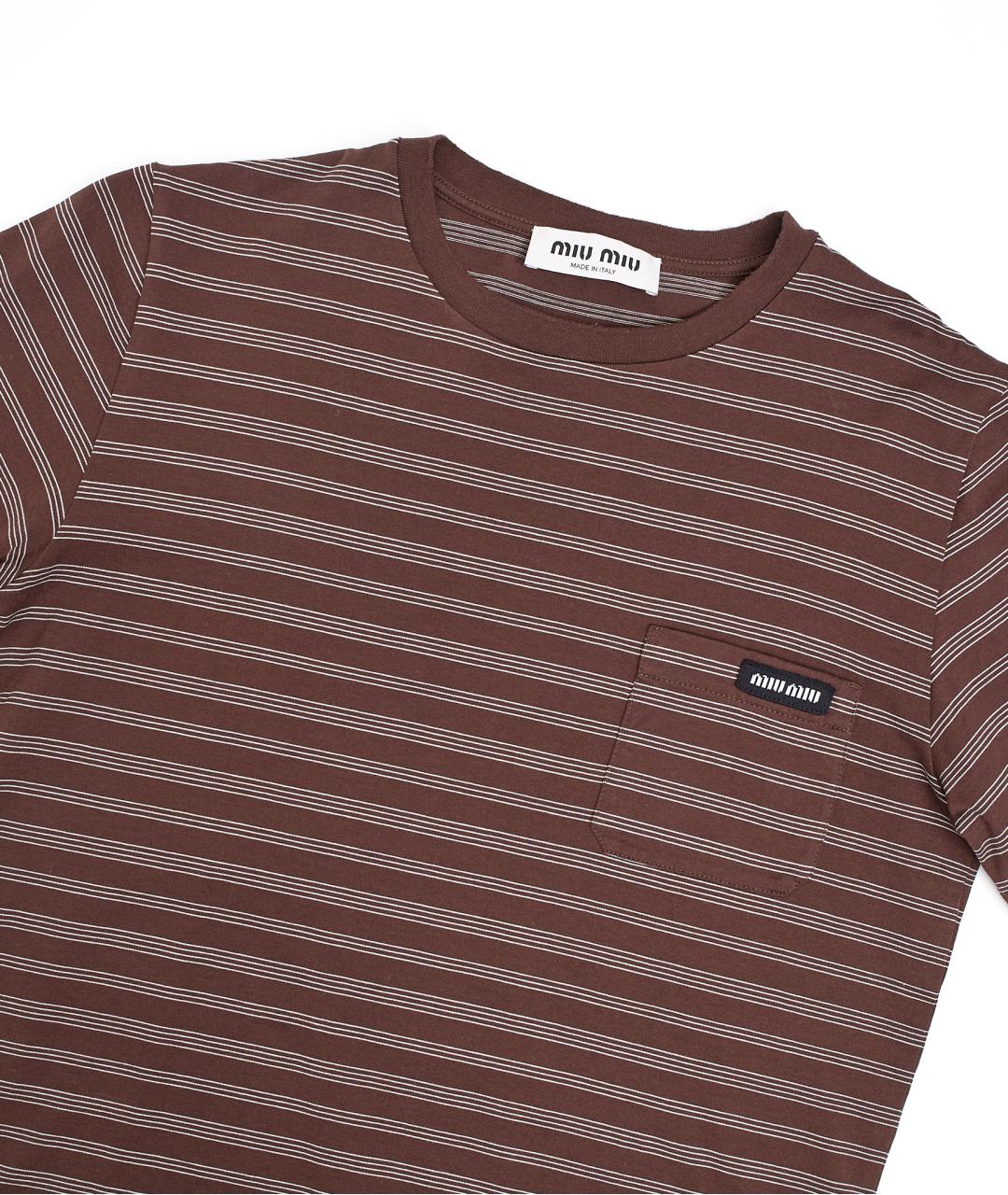 MIU MIU Коричневая хлопковая футболка, фото 3