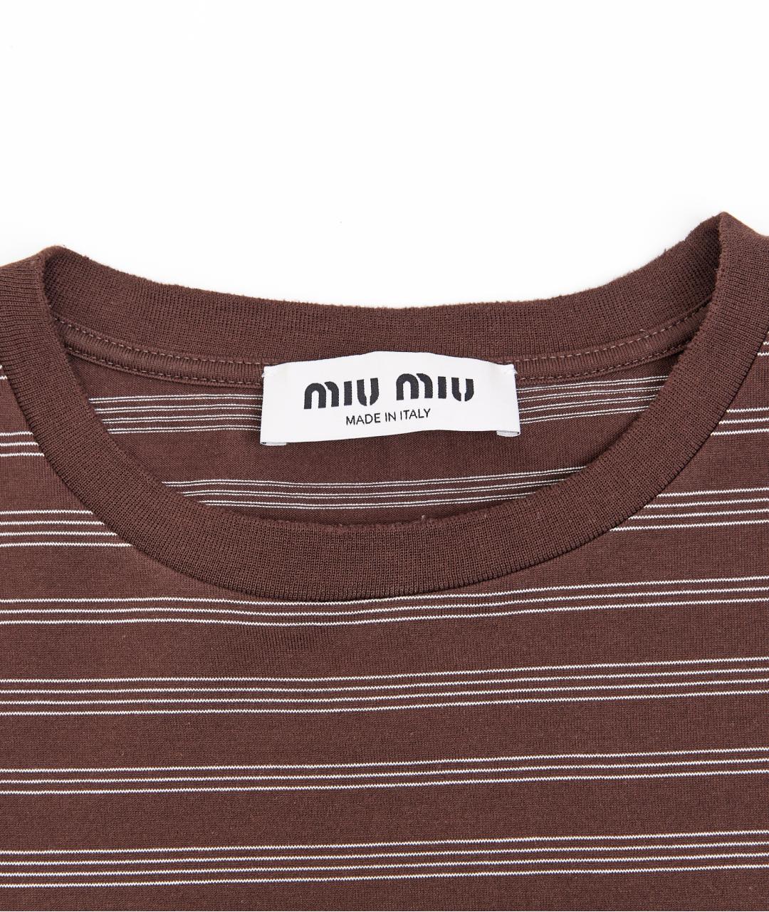 MIU MIU Коричневая хлопковая футболка, фото 4