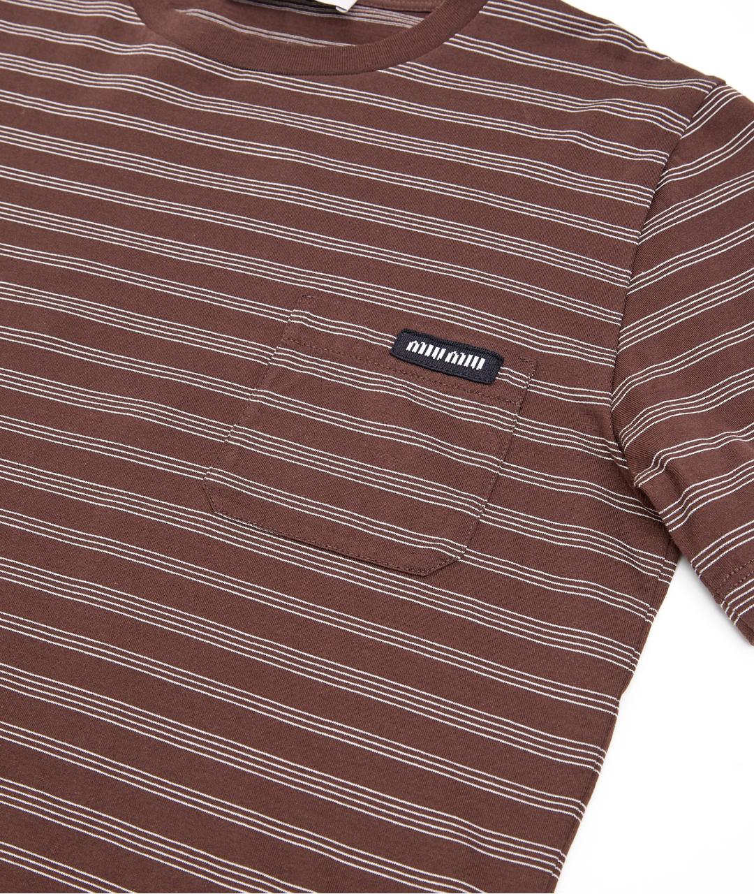 MIU MIU Коричневая хлопковая футболка, фото 5