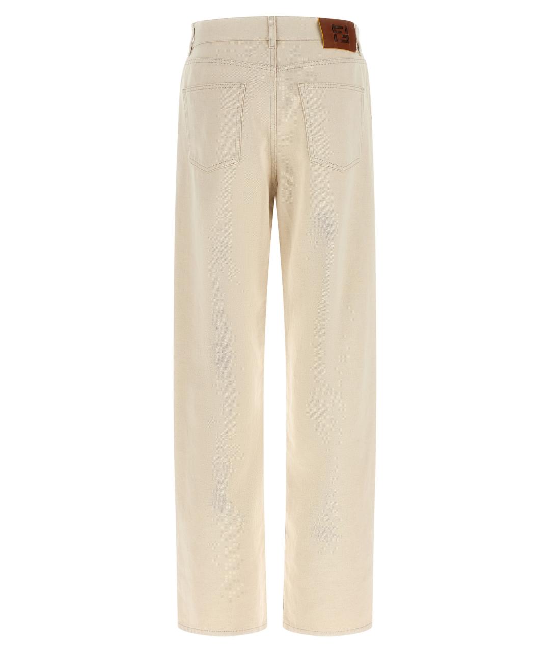 FENDI Бежевые хлопковые прямые джинсы, фото 2