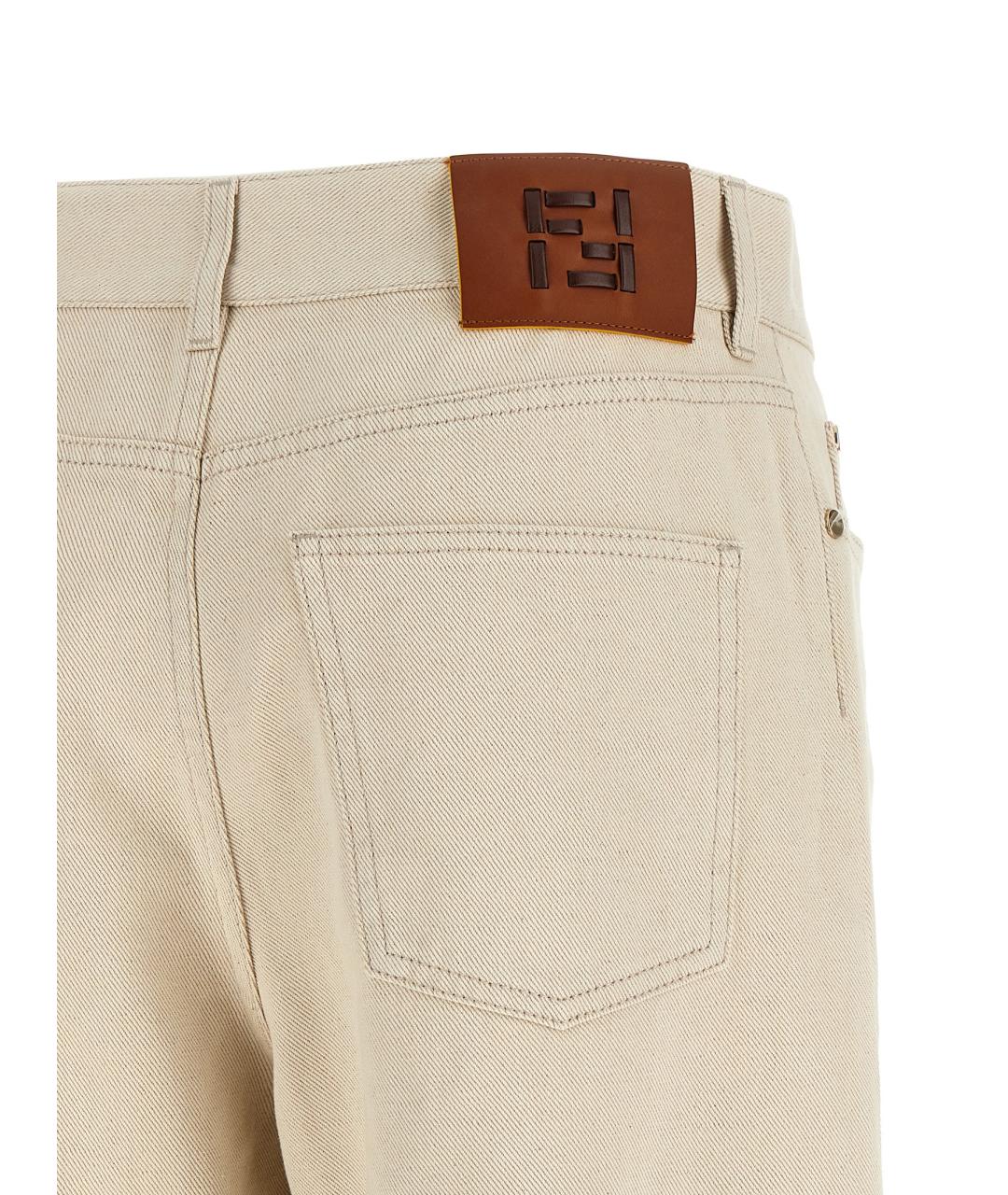 FENDI Бежевые хлопковые прямые джинсы, фото 4