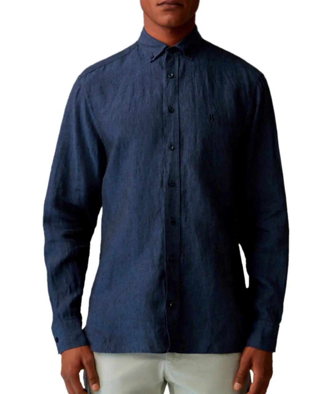 BOGNER Синяя льняная кэжуал рубашка, фото 2