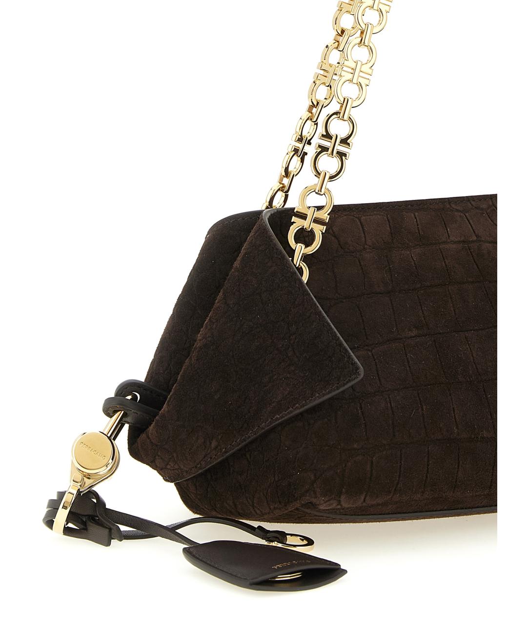 FERRAGAMO Коричневая замшевая сумка через плечо, фото 3