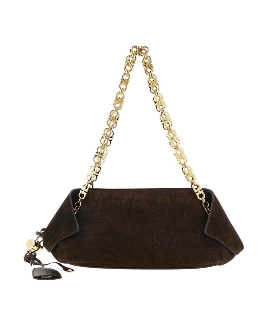 FERRAGAMO Коричневая замшевая сумка через плечо, фото 1