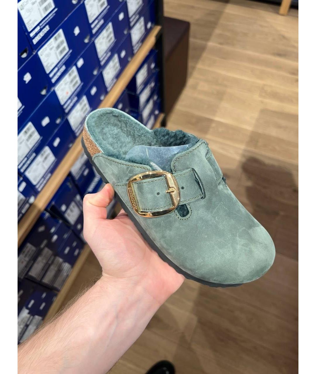BIRKENSTOCK Зеленые кожаные мюли, фото 2