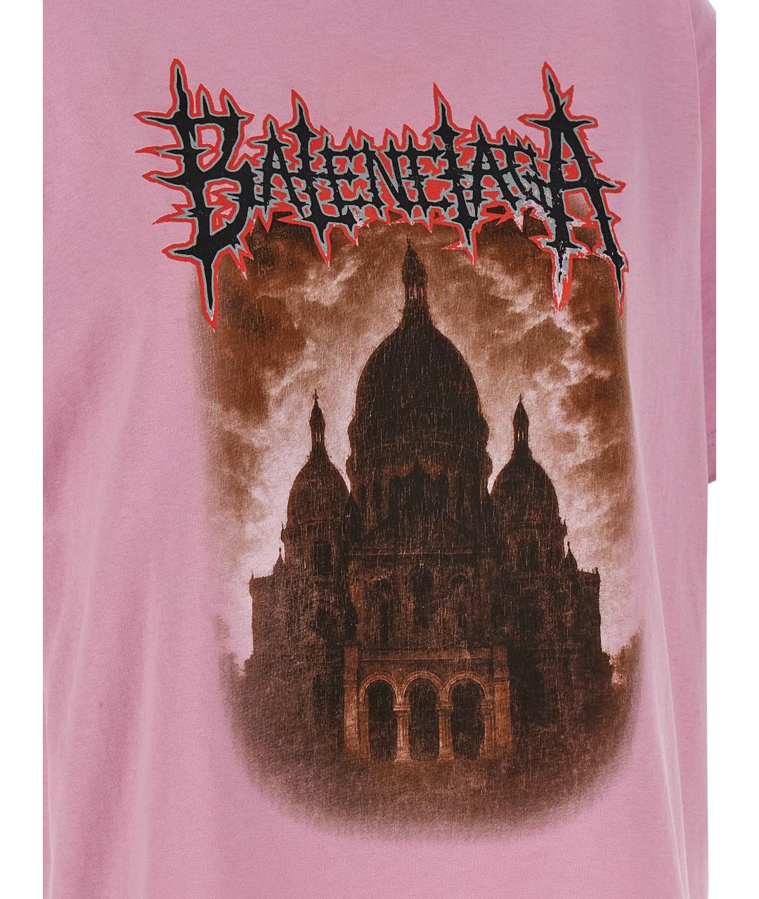 BALENCIAGA Розовая хлопковая футболка, фото 4