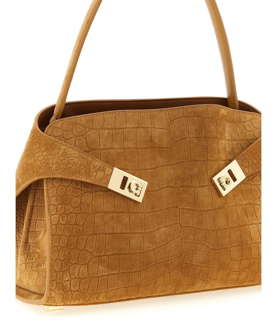 FERRAGAMO Бежевая замшевая сумка через плечо, фото 3