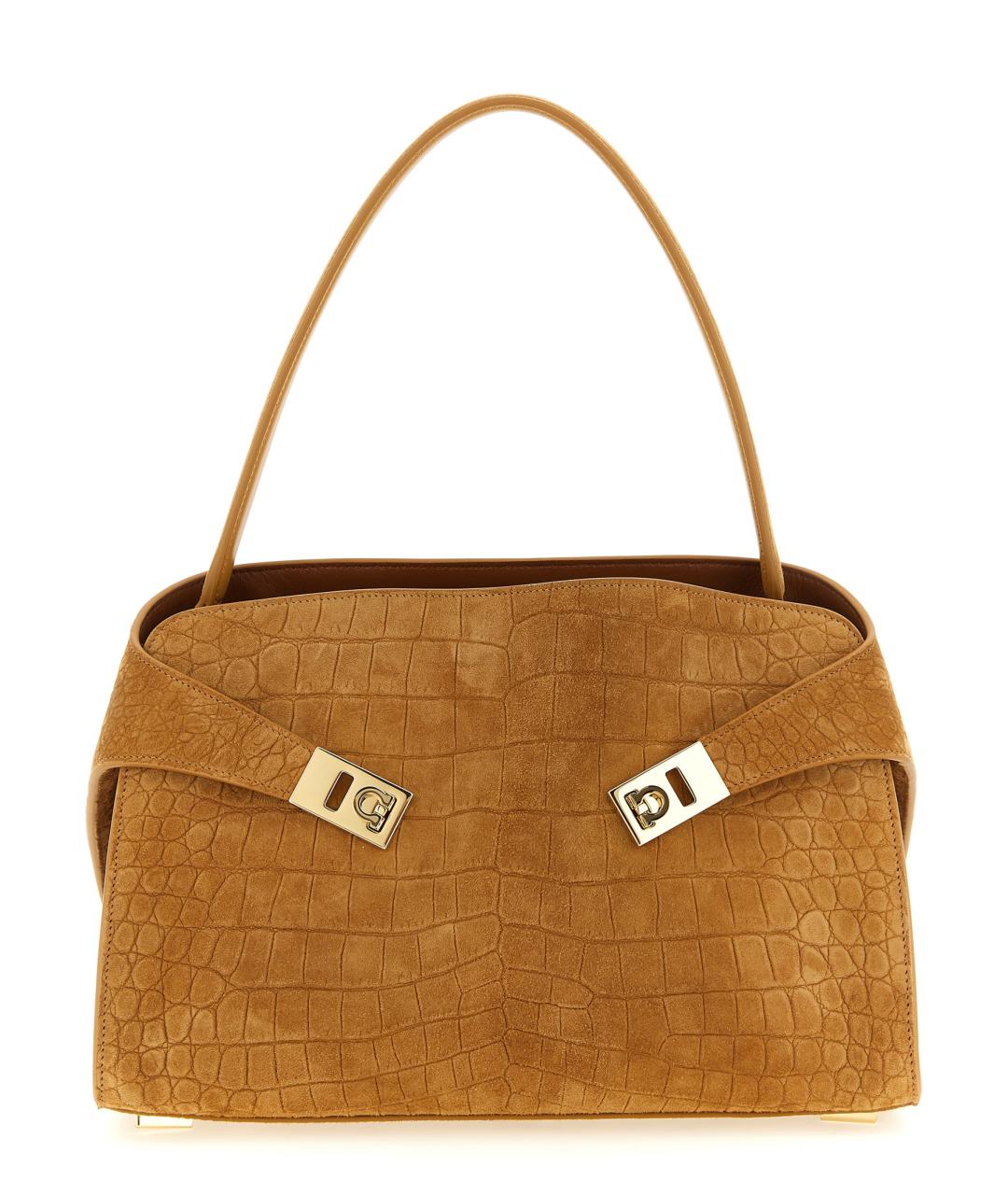 FERRAGAMO Бежевая замшевая сумка через плечо, фото 1