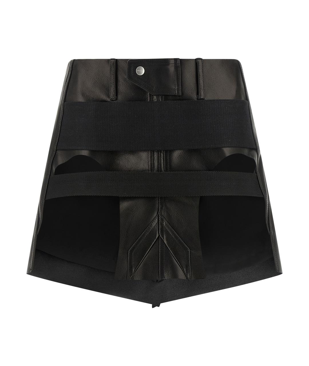RICK OWENS Черная кожаная юбка мини, фото 1