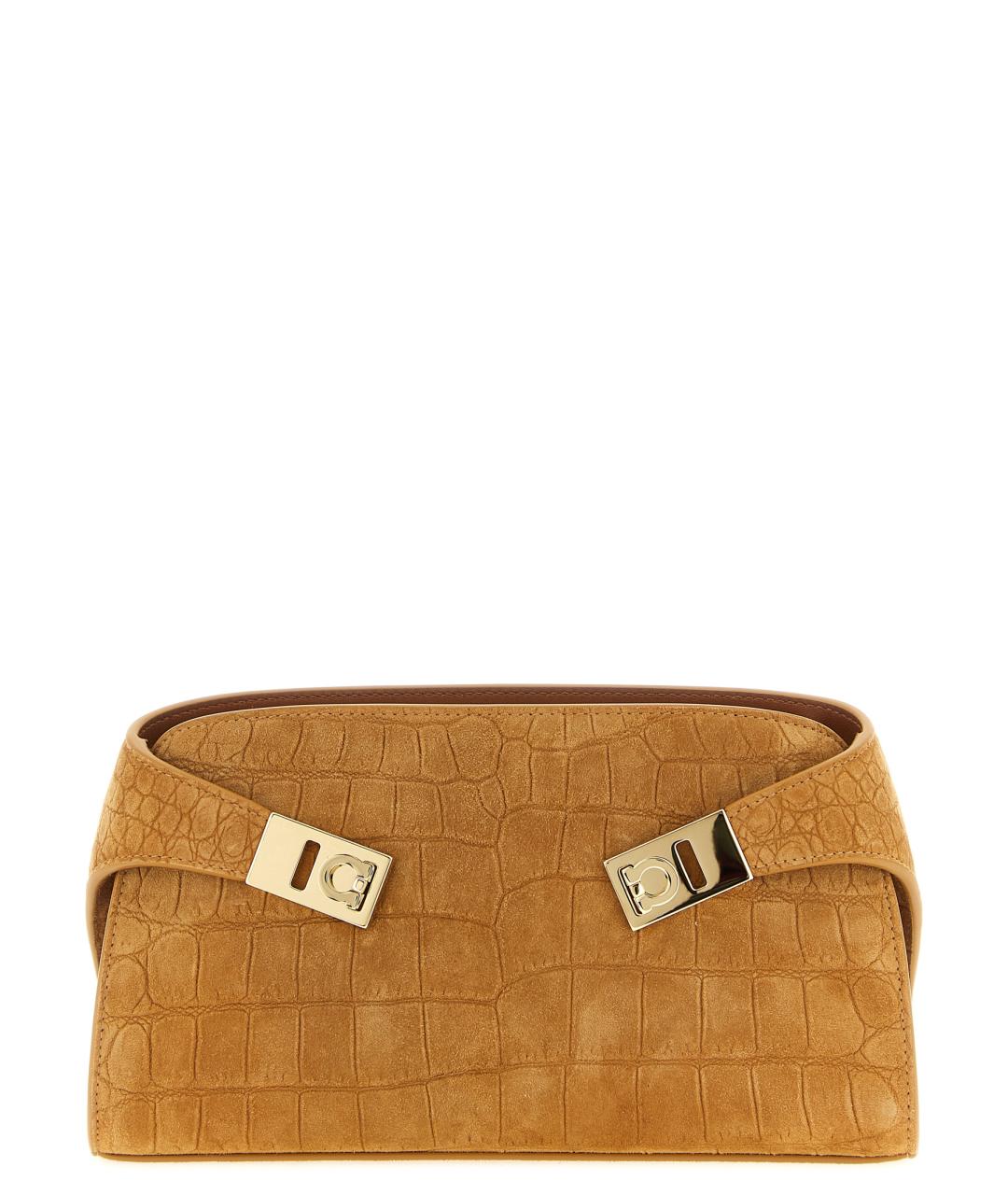 FERRAGAMO Бежевая замшевая сумка через плечо, фото 1