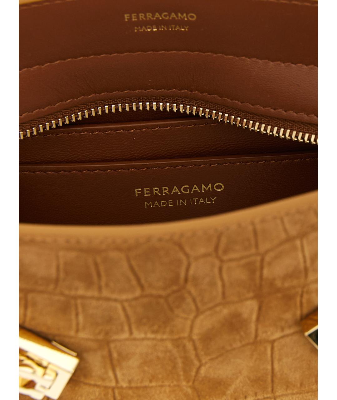 FERRAGAMO Бежевая замшевая сумка через плечо, фото 4