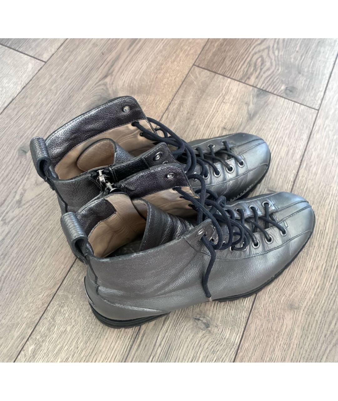 JIMMY CHOO Серебряные кожаные ботинки, фото 3