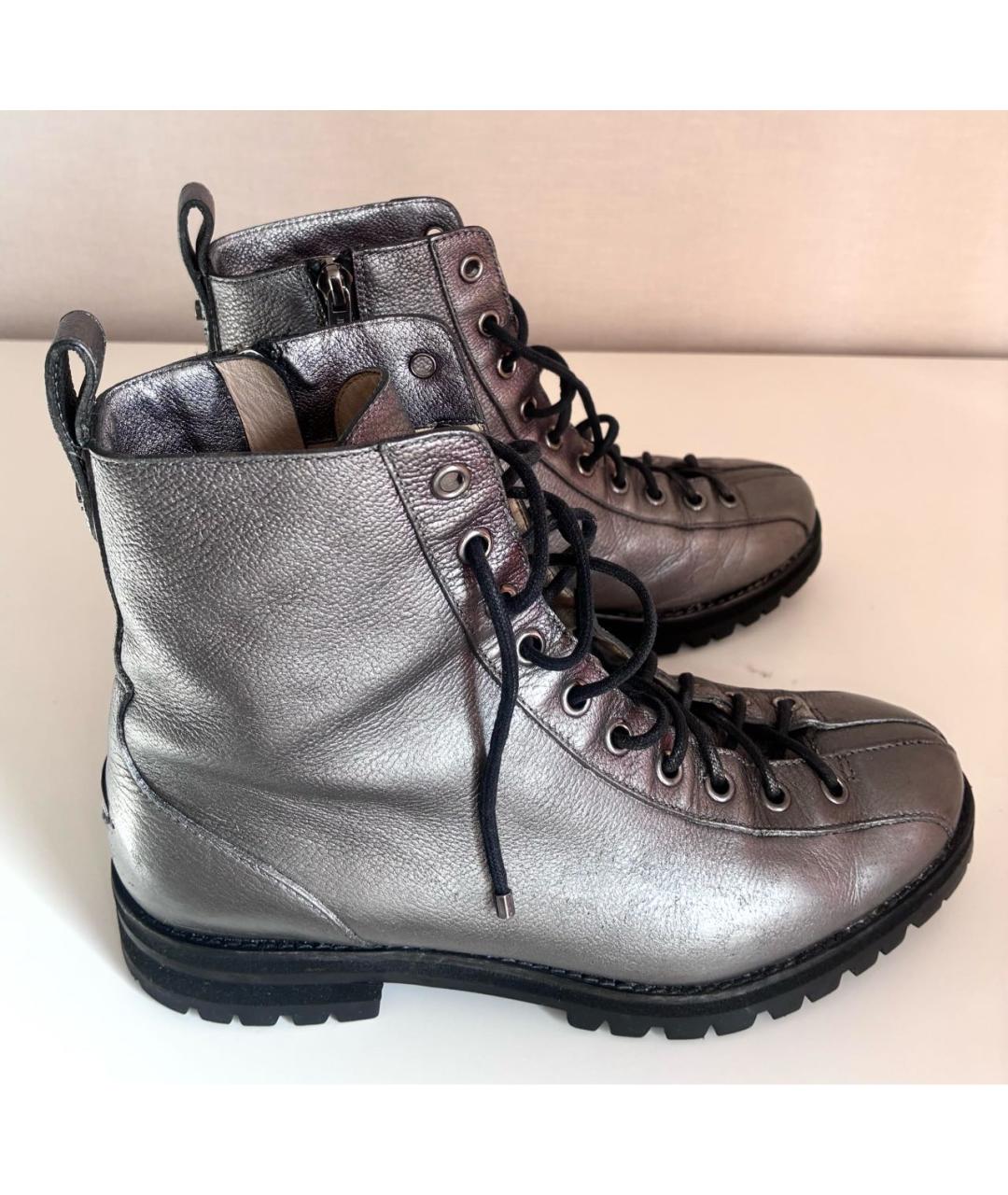 JIMMY CHOO Серебряные кожаные ботинки, фото 6