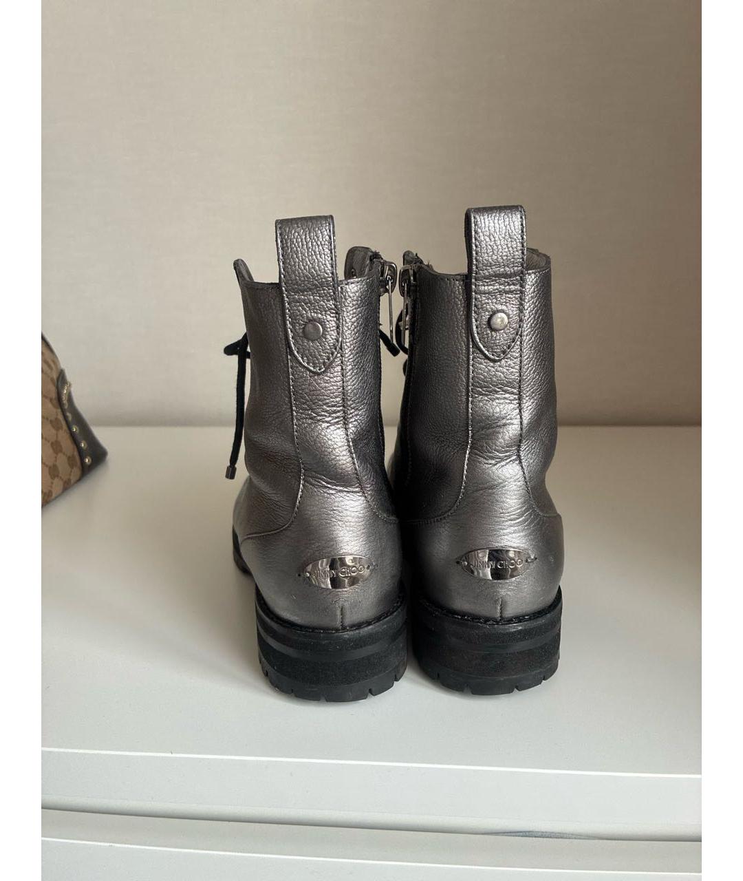 JIMMY CHOO Серебряные кожаные ботинки, фото 4