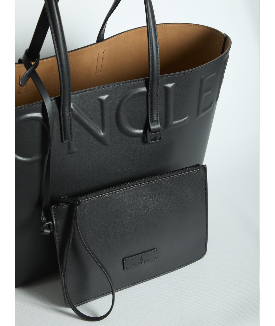 MONCLER Черная кожаная сумка тоут, фото 4