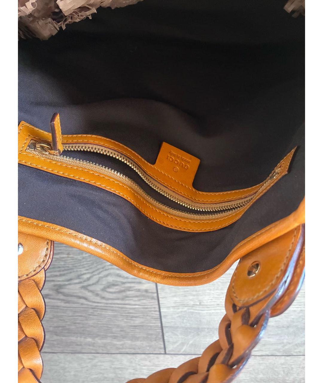 GUCCI Горчичная кожаная сумка с короткими ручками, фото 5