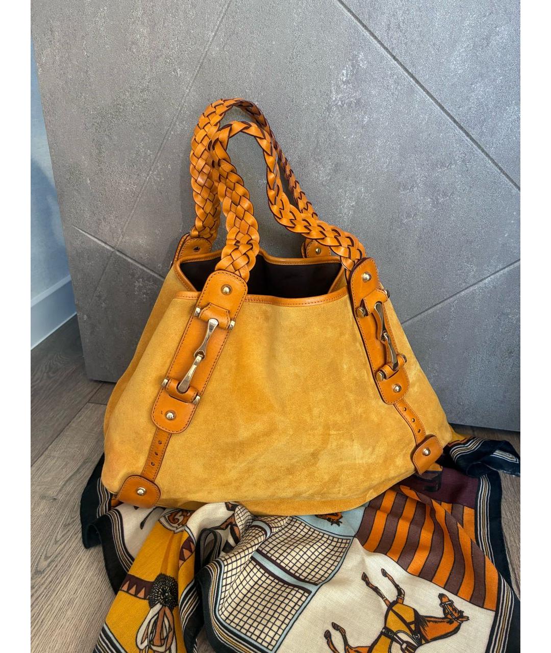 GUCCI Горчичная кожаная сумка с короткими ручками, фото 2