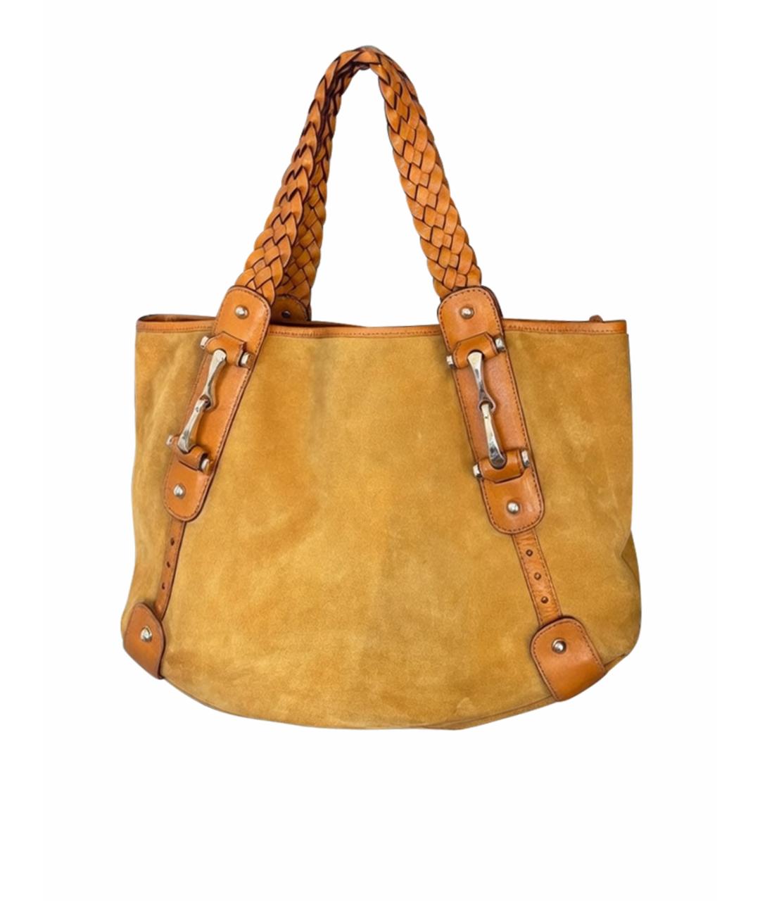 GUCCI Горчичная кожаная сумка с короткими ручками, фото 1