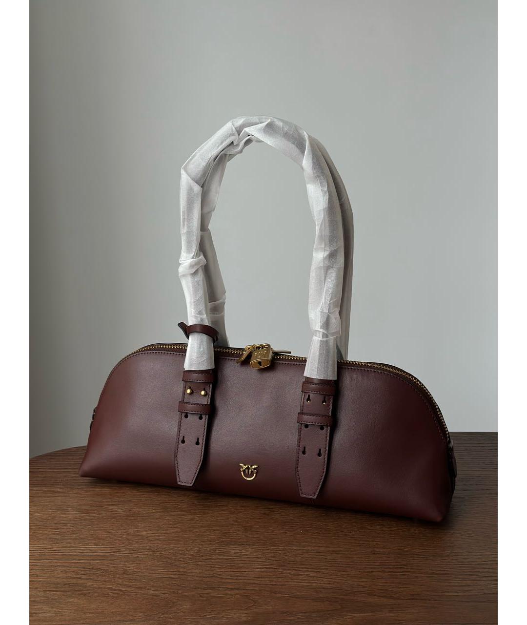 PINKO Бордовая кожаная сумка с короткими ручками, фото 4