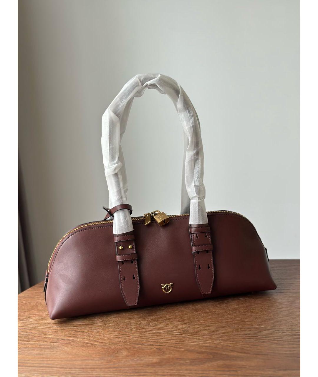 PINKO Бордовая кожаная сумка с короткими ручками, фото 3