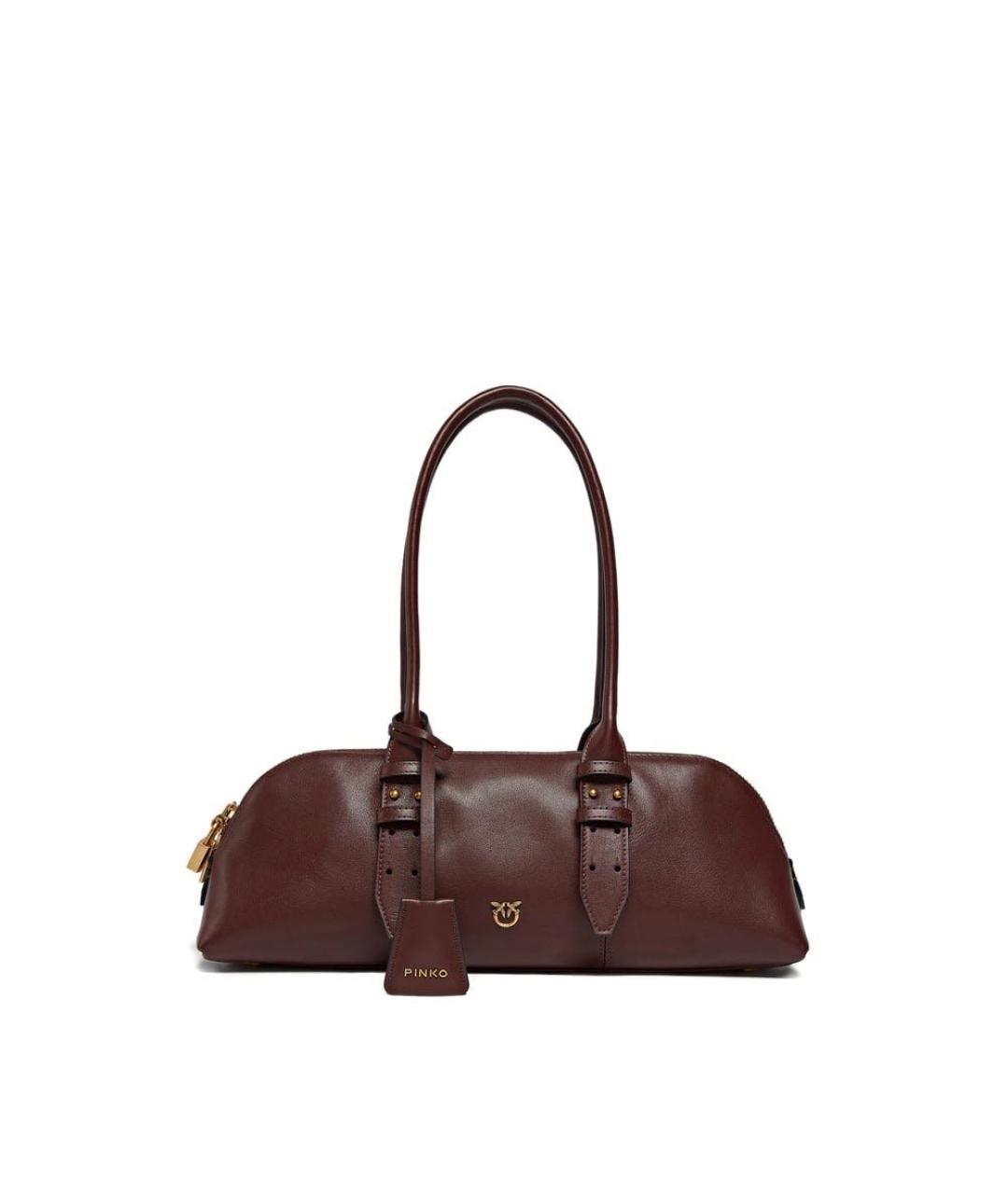 PINKO Бордовая кожаная сумка с короткими ручками, фото 7