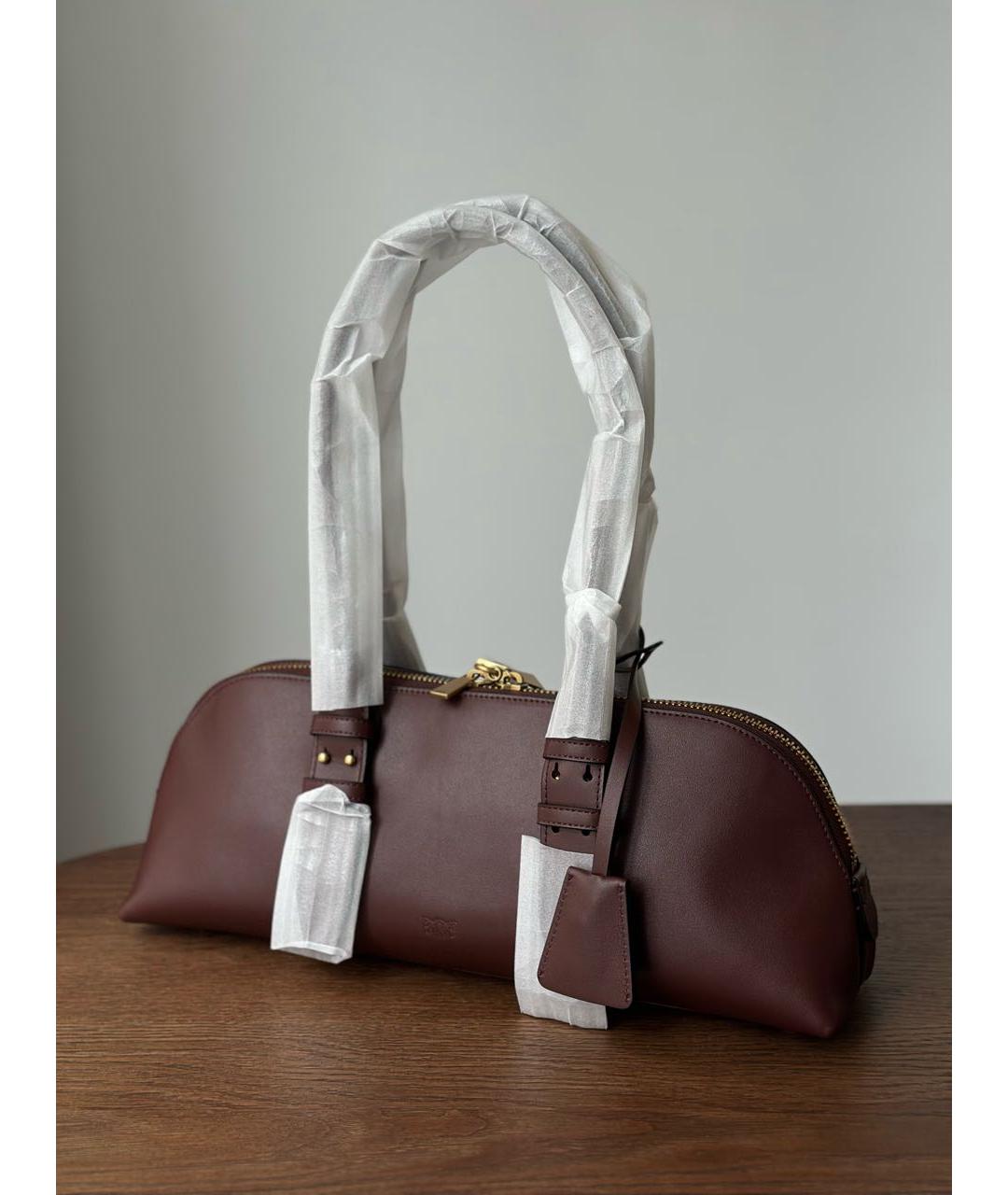 PINKO Бордовая кожаная сумка с короткими ручками, фото 5