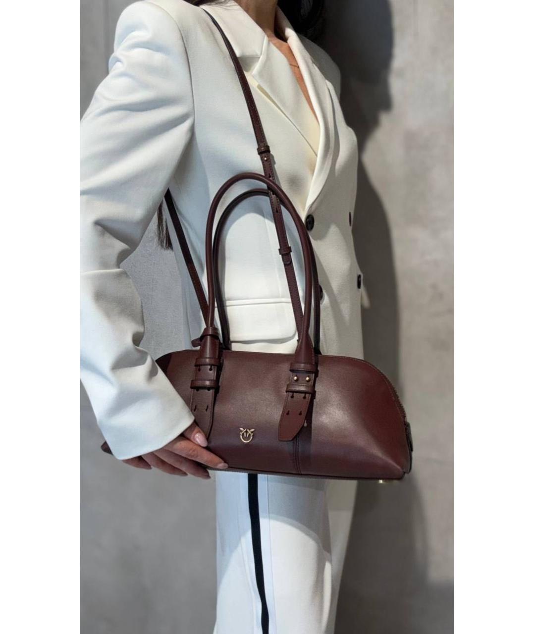 PINKO Бордовая кожаная сумка с короткими ручками, фото 6