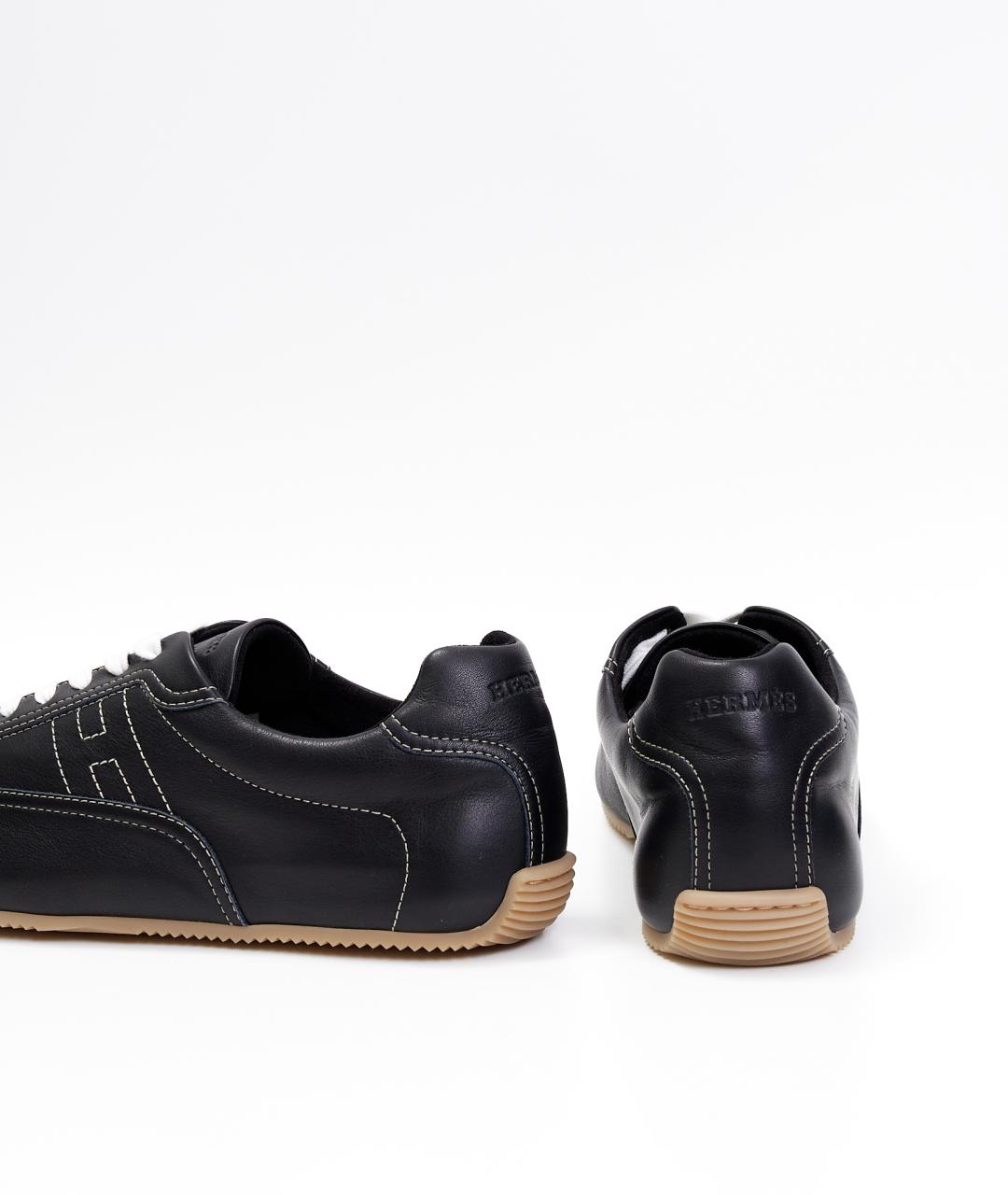 HERMES Черные кожаные низкие кроссовки / кеды, фото 3