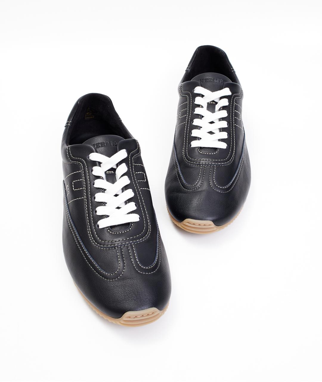 HERMES Черные кожаные низкие кроссовки / кеды, фото 4
