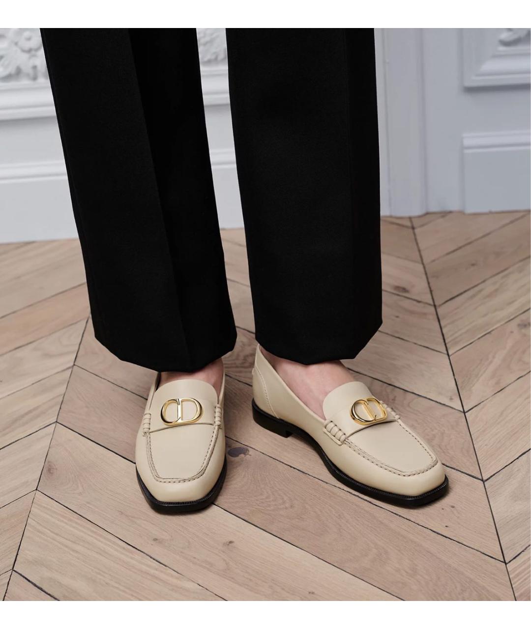 CHRISTIAN DIOR Бежевые кожаные мокасины, фото 3