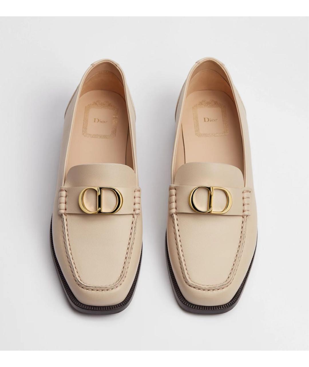 CHRISTIAN DIOR Бежевые кожаные мокасины, фото 4