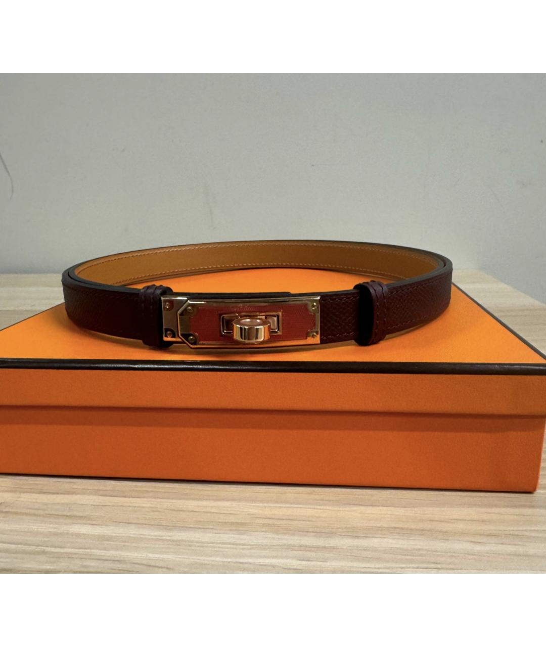 HERMES Бордовый кожаный ремень, фото 4