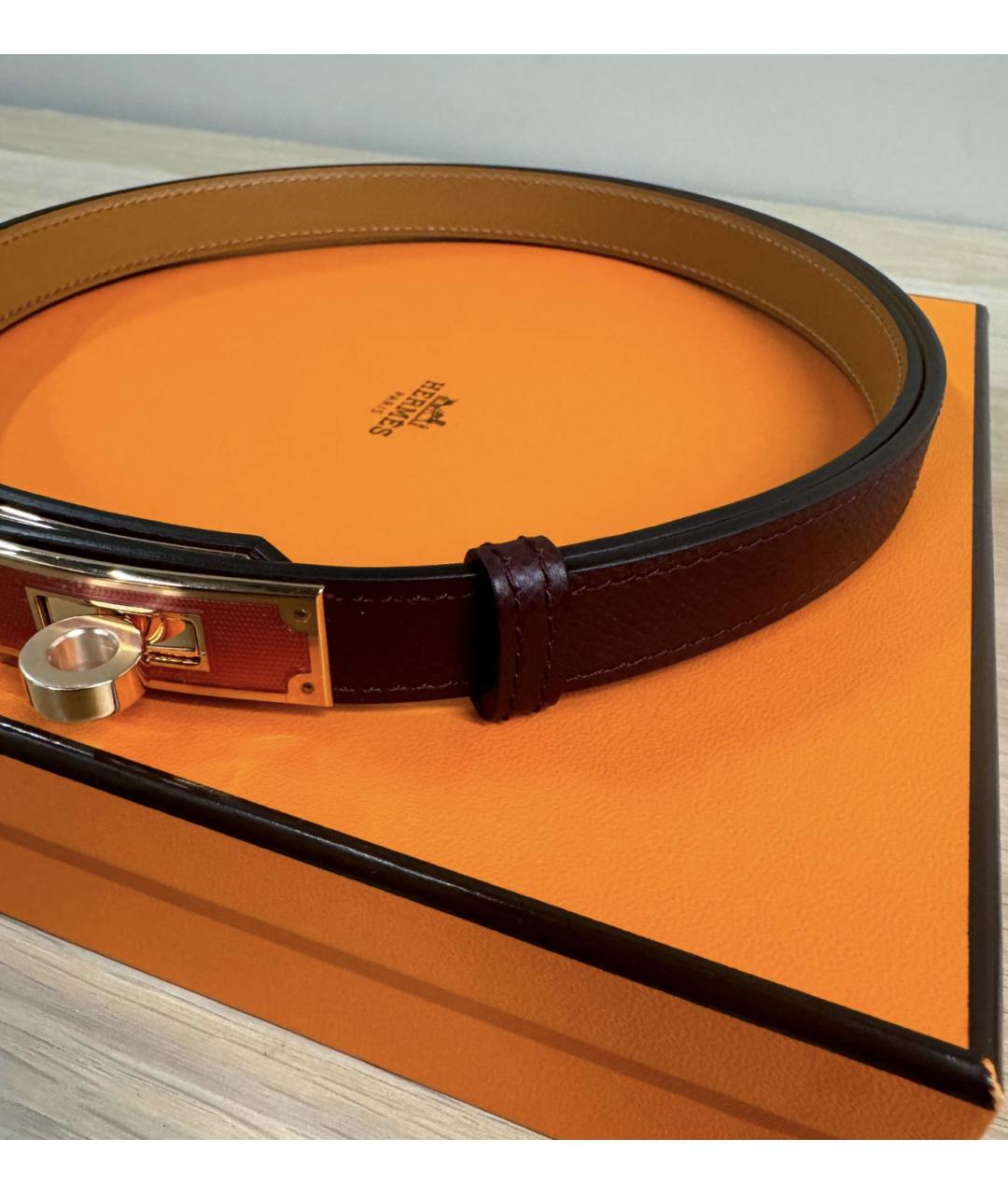 HERMES Бордовый кожаный ремень, фото 2