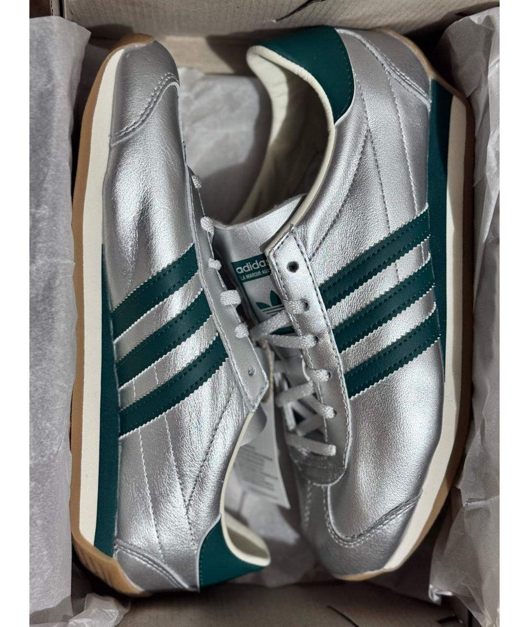 ADIDAS Серебряные кожаные кроссовки, фото 3