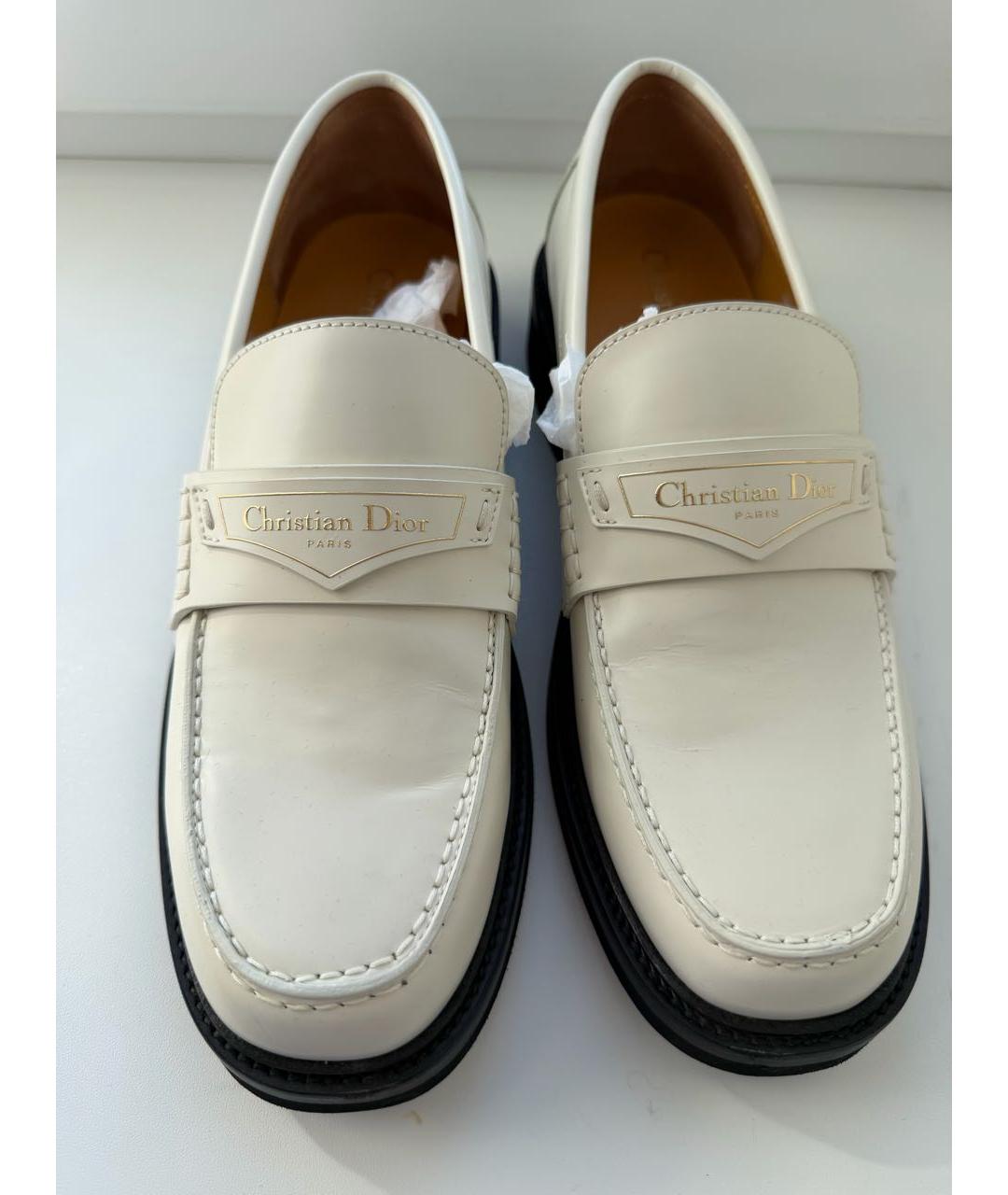 CHRISTIAN DIOR Белые кожаные лоферы, фото 4