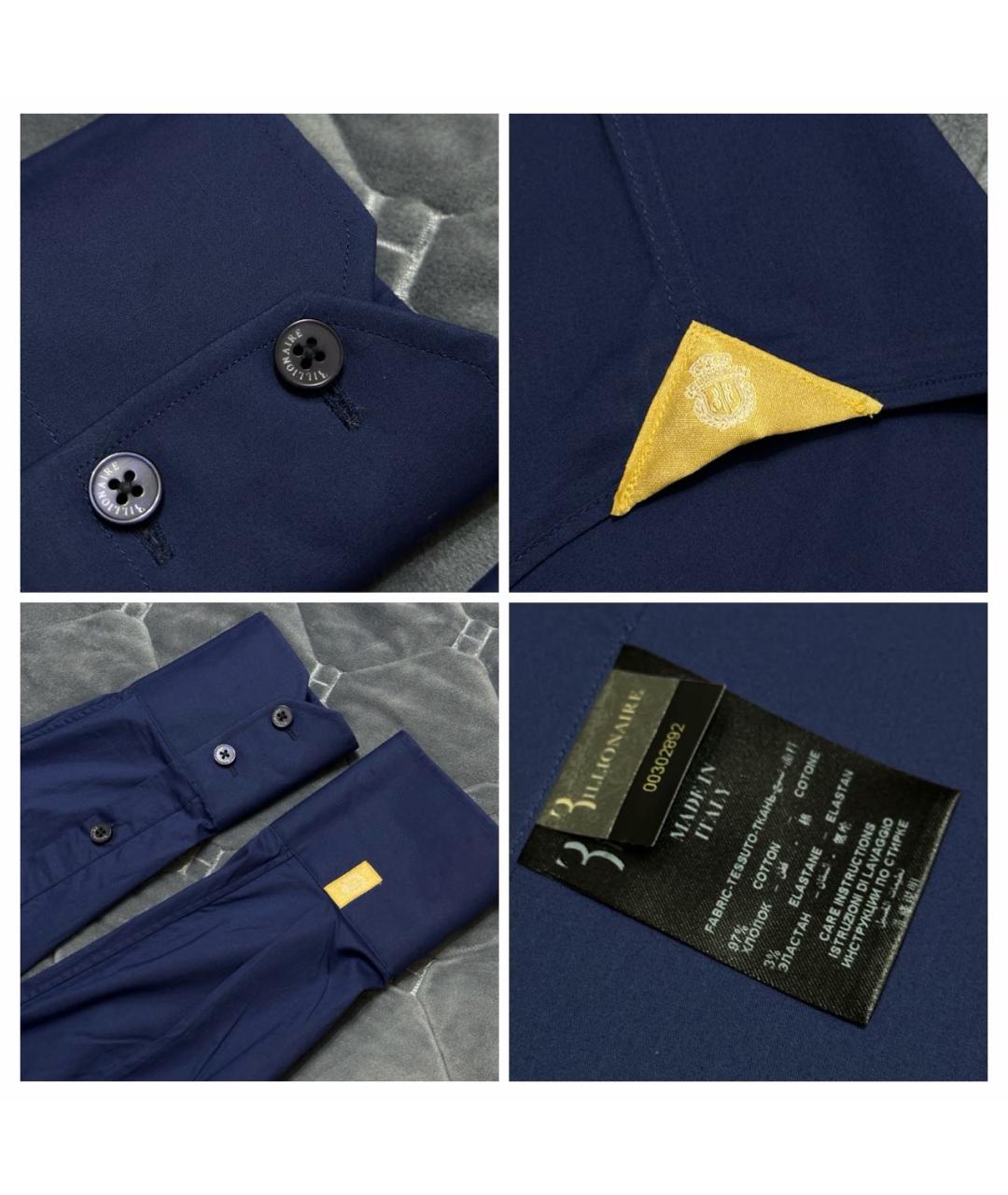 BILLIONAIRE Темно-синяя хлопковая классическая рубашка, фото 8