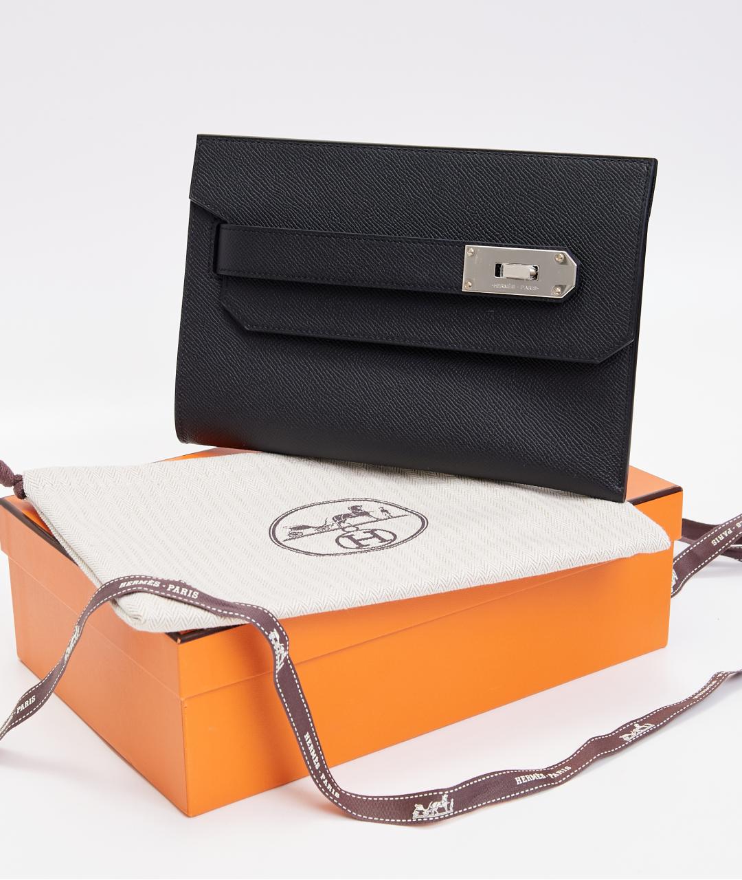 HERMES Черная кожаная барсетка, фото 6