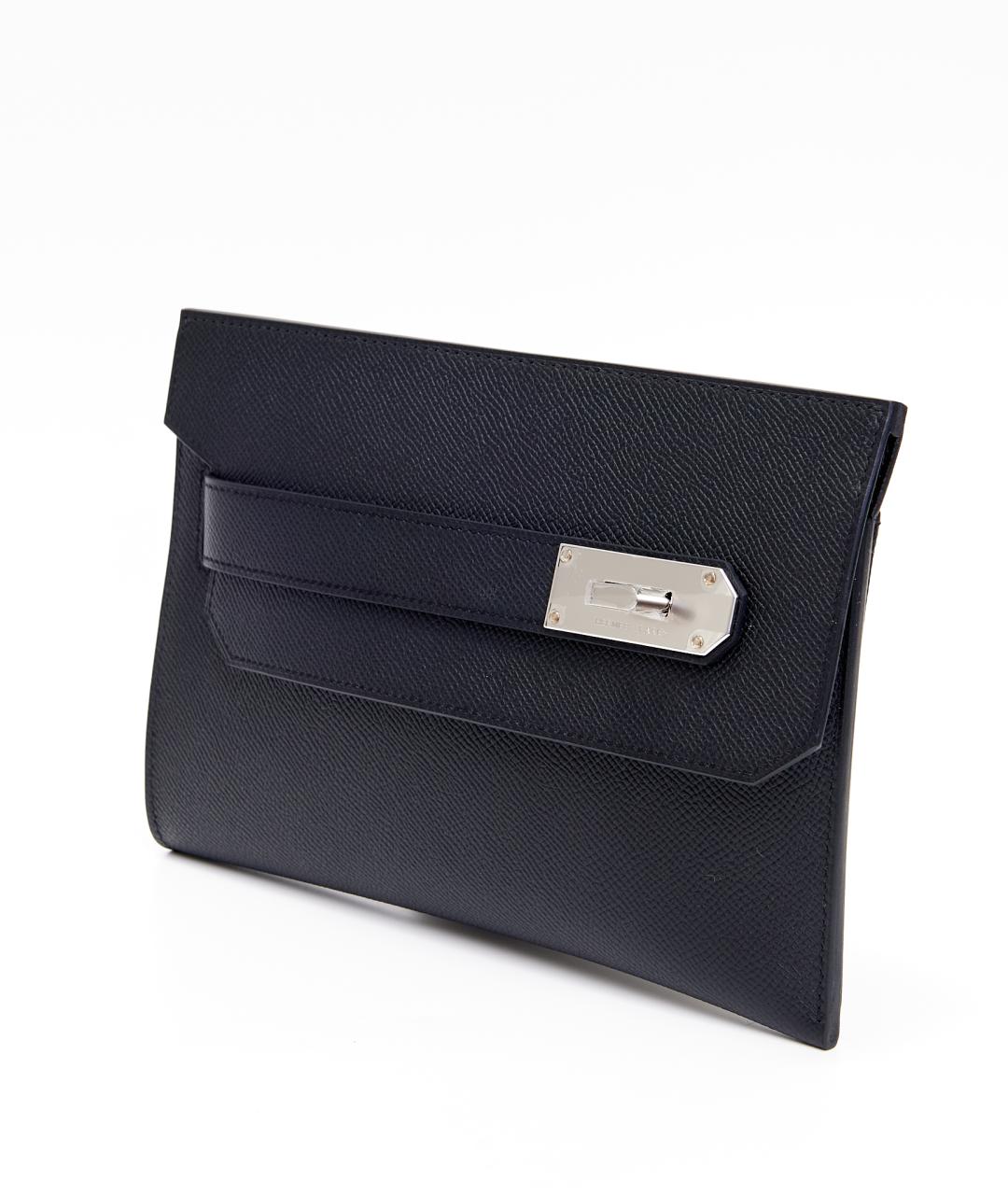 HERMES Черная кожаная барсетка, фото 2