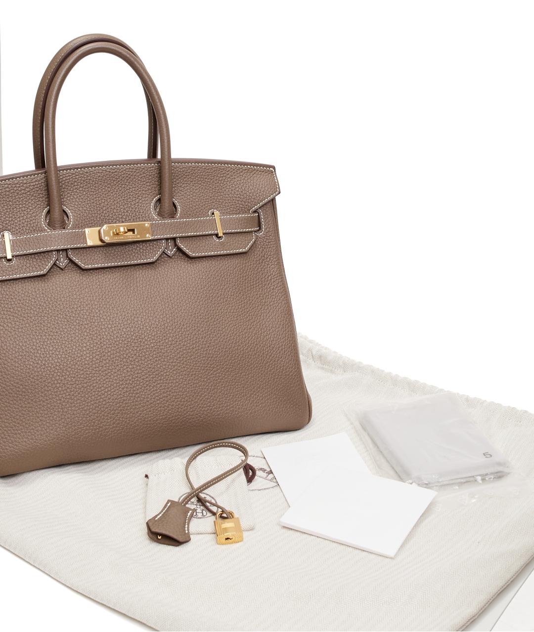 HERMES Коричневая кожаная сумка с короткими ручками, фото 6