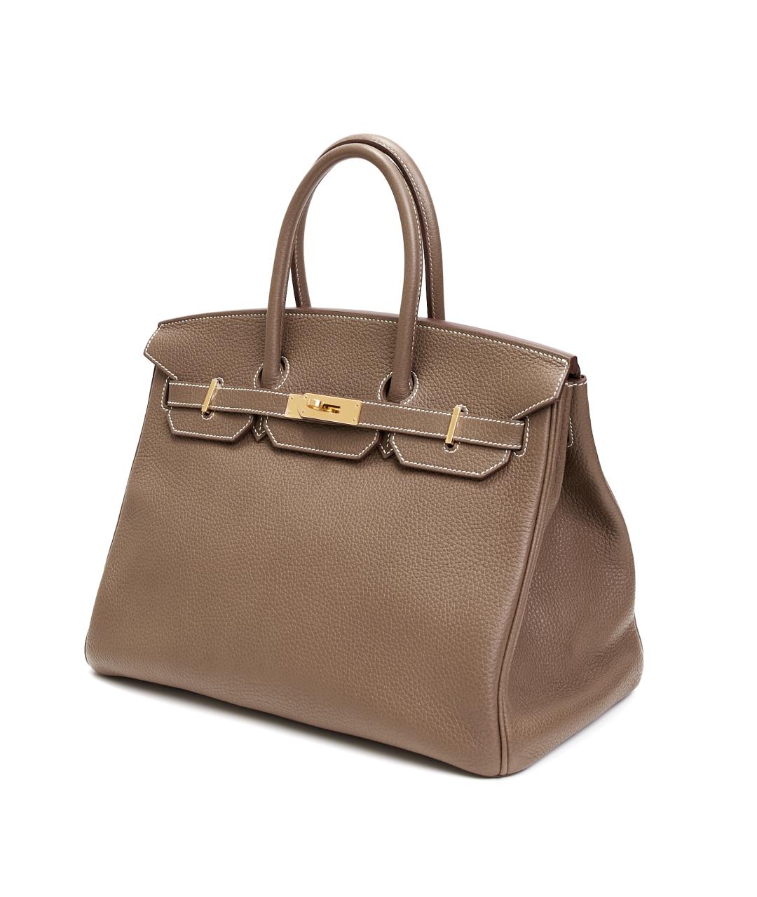 HERMES Коричневая кожаная сумка с короткими ручками, фото 2