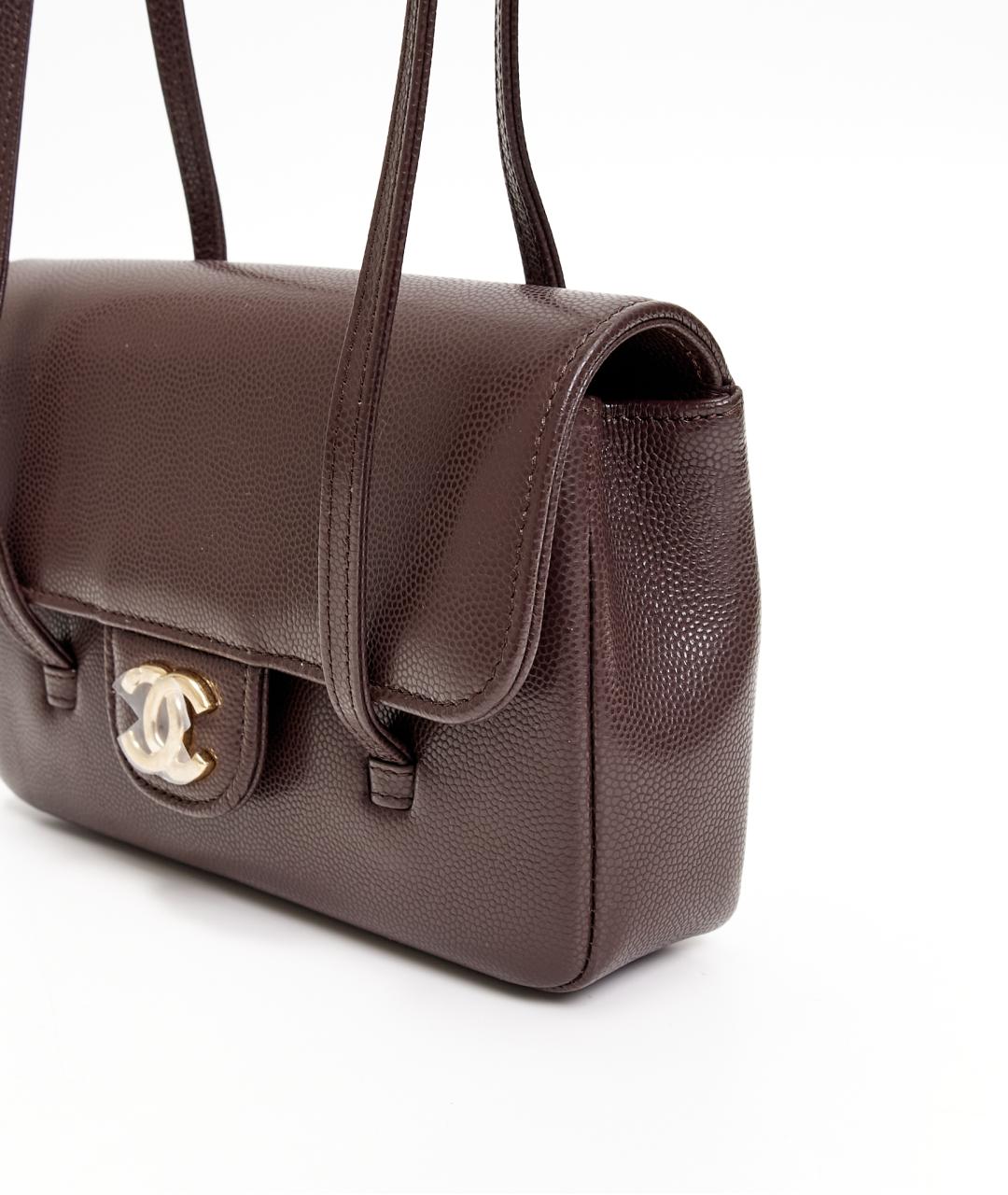 CHANEL Коричневая кожаная сумка с короткими ручками, фото 3