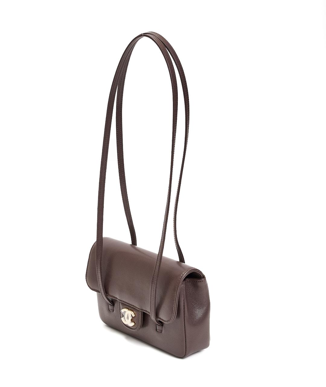 CHANEL Коричневая кожаная сумка с короткими ручками, фото 2