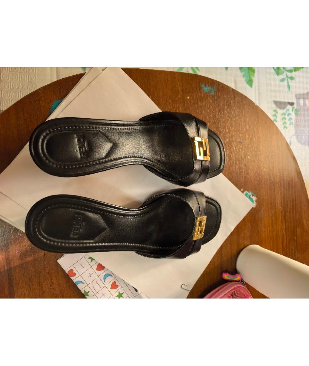 FENDI Черные кожаные босоножки, фото 3